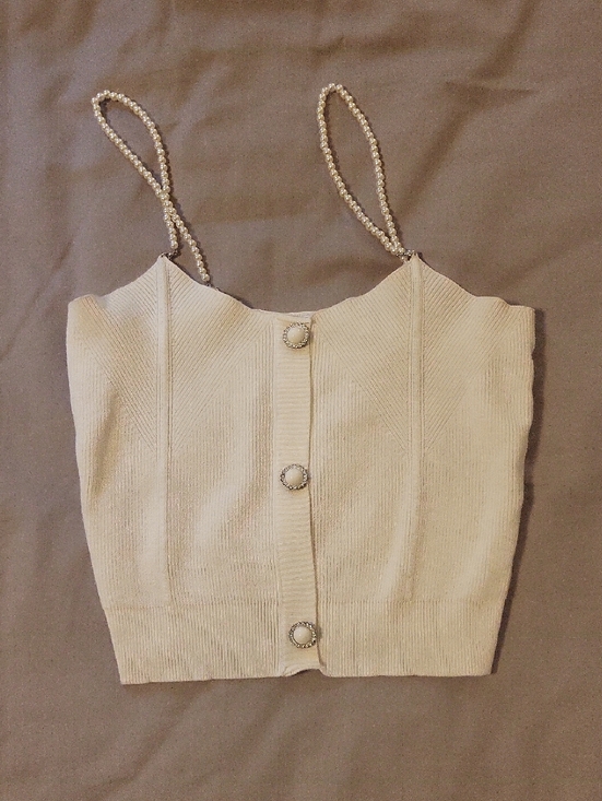 RIHOAS Tops - RIHOAS Cream Beaded-Strap Knit Crop Top